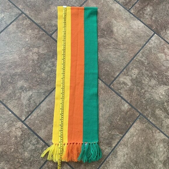 Retro 70’s Knit Scarf Orange Yellow Green Long 62” Acrylic Fringe - Picture 5 of 8